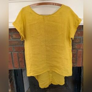 Terzo Millennio Women High-Low Top Yellow Linen Made In Italy Size Med Lagenlook